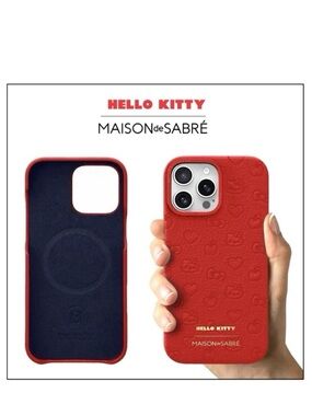 🆕 Maison de Sabré & Hello Kitty iPhone 16 Pro Case Embossed Leather–Pomegranate